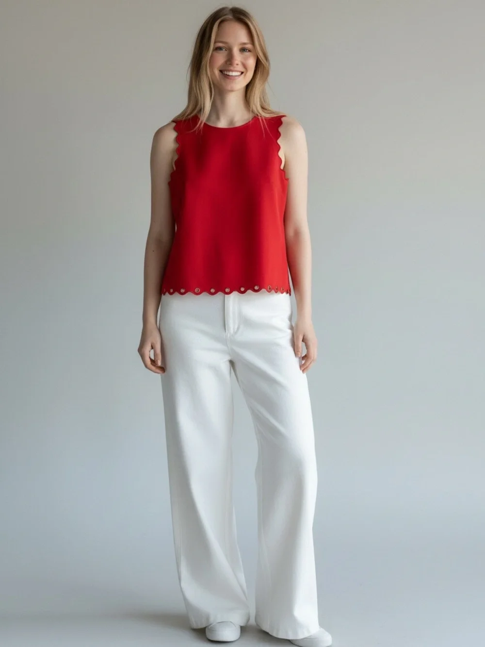 J. Crew Red Scalloped Tank Size 6